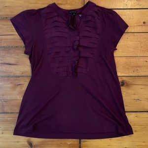 Theory purple size small T-shirt with silk ruffles
